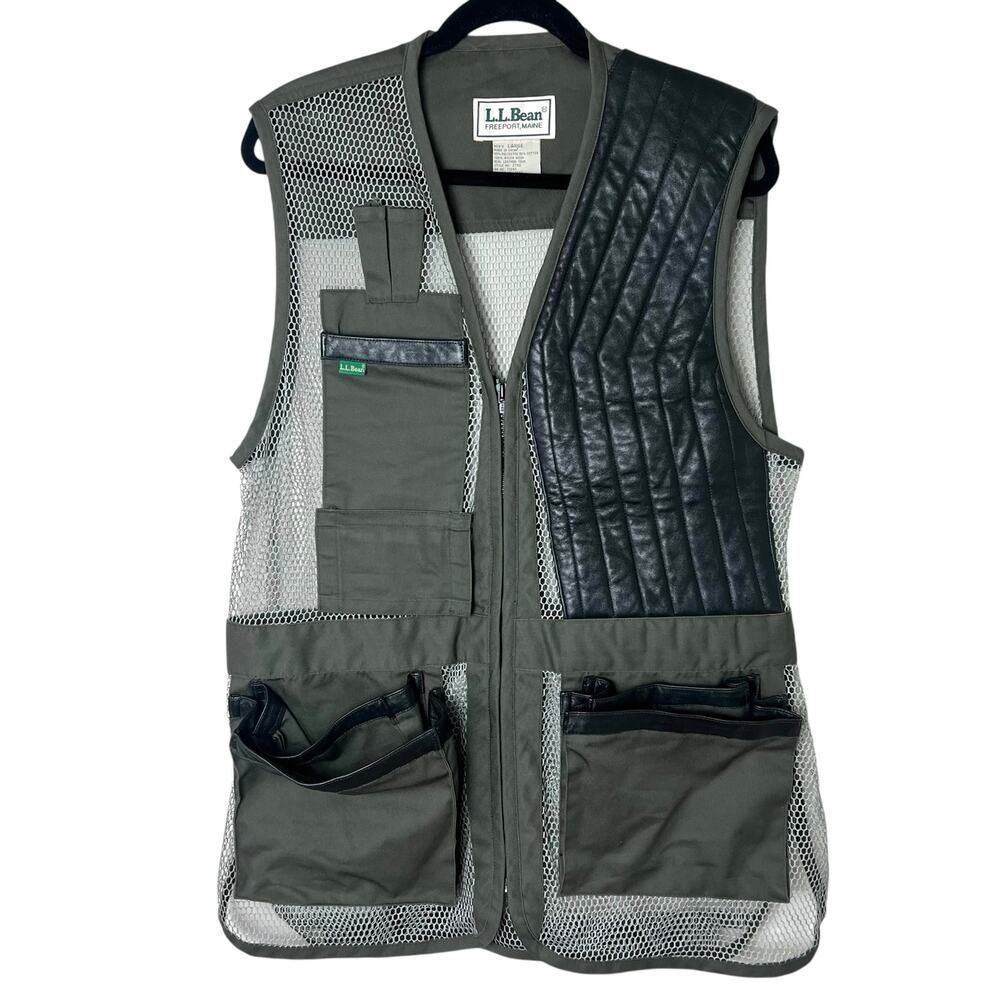 LL Bean Men's Fishing Hunting Vest Outdoor Gear Canvas Mesh Leather Sz L